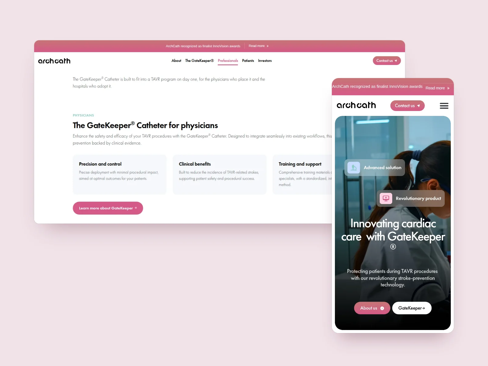 ArchCath website views across desktop and mobile