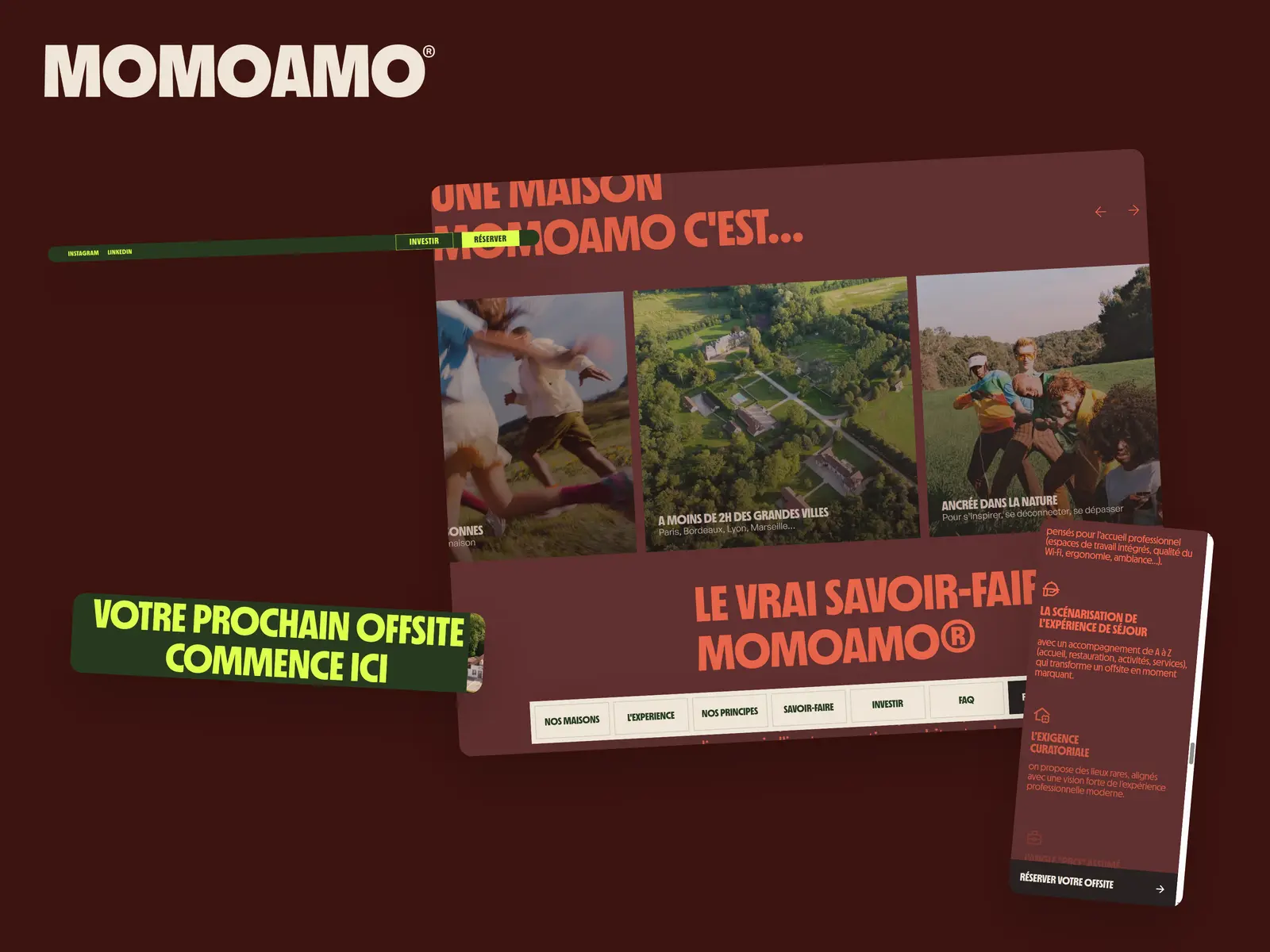 Momoamo, the live site composed on its brand colour