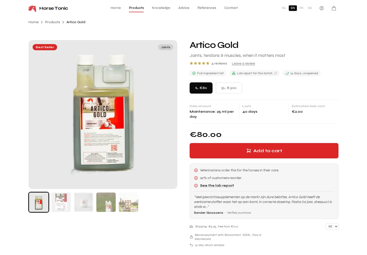 The HorseTONIC store: the Artico Gold product page