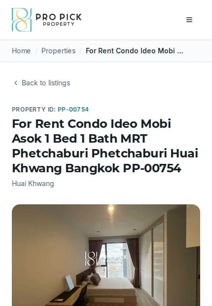 A Pro Pick Property listing page on a phone