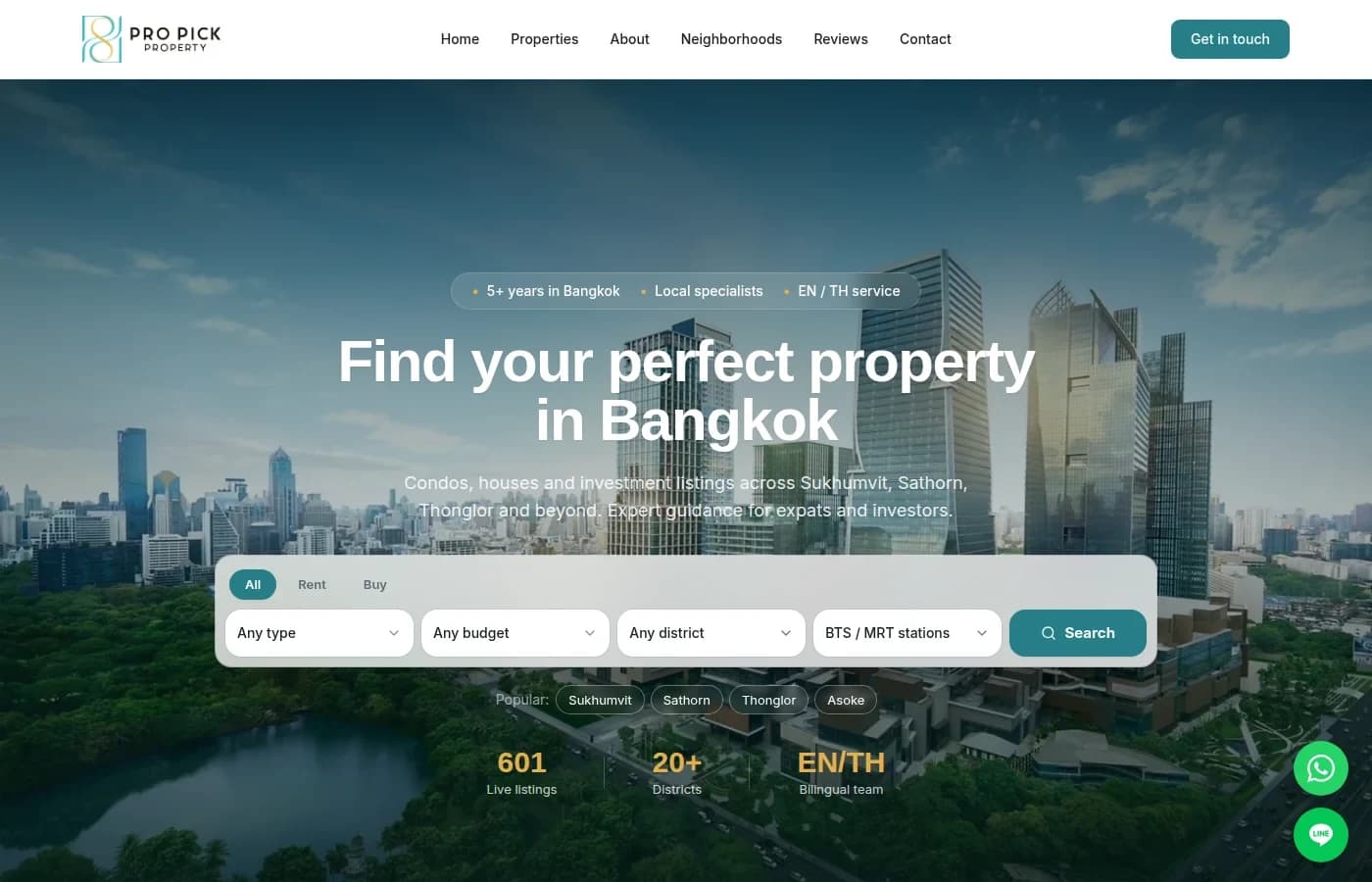 The Pro Pick Property homepage with its property search