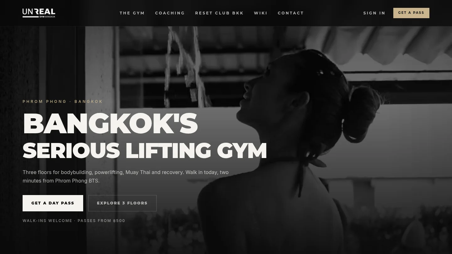 The UnReal Gym homepage: Bangkok’s serious lifting gym