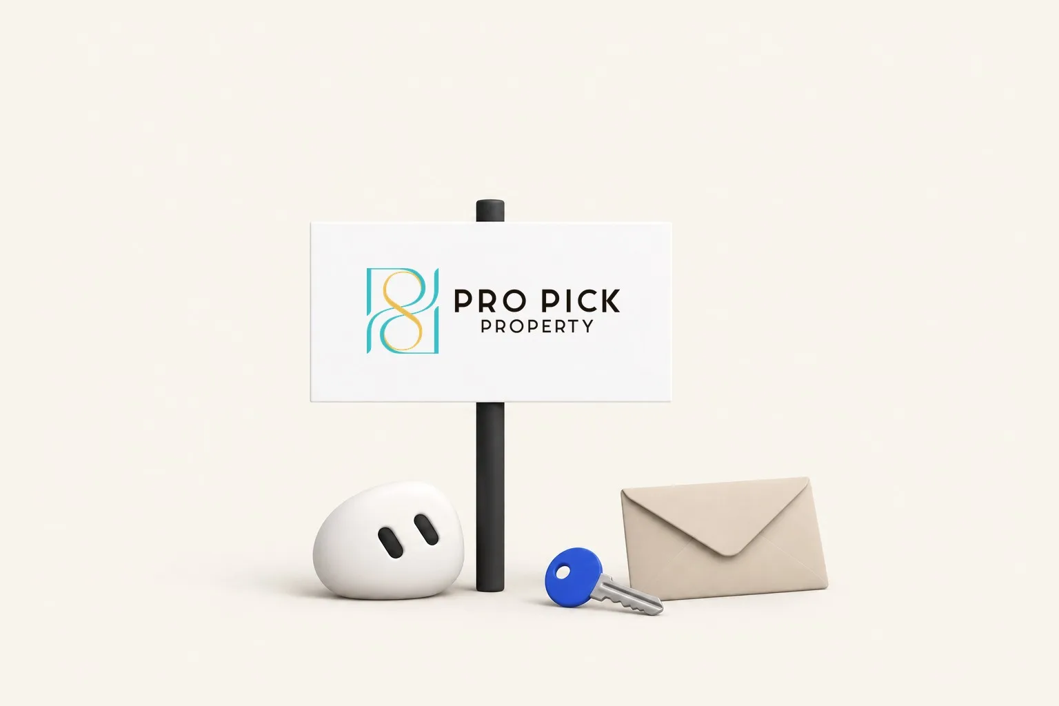 Pro Pick Property sign, key and enquiry envelope